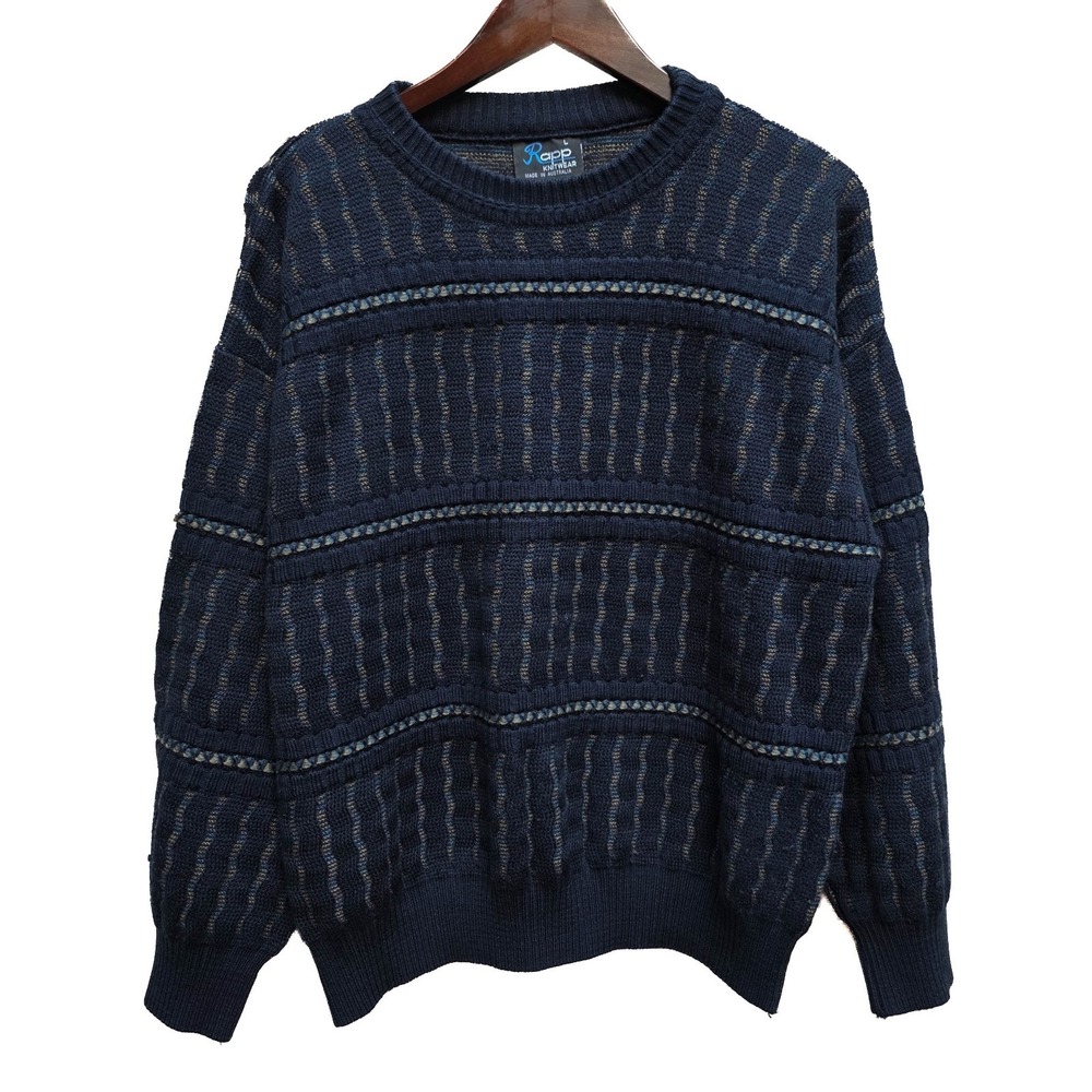 Vintage Rapp Knitwear Sweater Womens L Australia Wool 3D Knit Navy 80s 90s